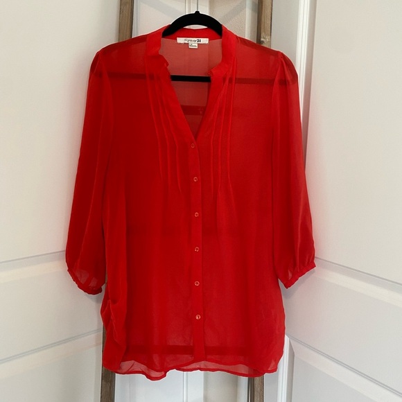 Forever 21 - Chiffon Button Down Blouse - Size Large - Picture 2 of 7